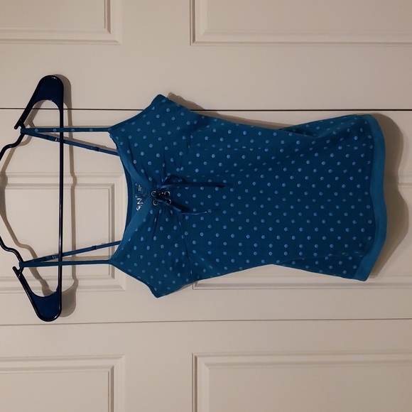 One Step Ahead Tops - Built-in underwire bra tank. Blue polkadot